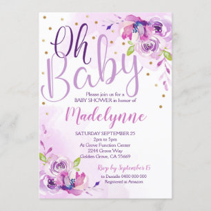 Invitation au Baby shower floral pourpre