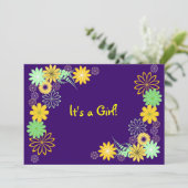 Invitation au Baby shower floral pourpre (Debout devant)