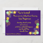 Invitation au Baby shower floral pourpre (Dos)
