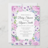 Invitation au Baby shower Floral Purple Lilac (Devant)