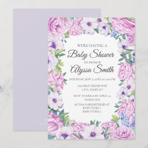 Invitation au Baby shower Floral Purple Lilac