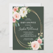 Invitation au Baby shower floral rose (Devant)