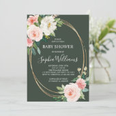 Invitation au Baby shower floral rose (Debout devant)