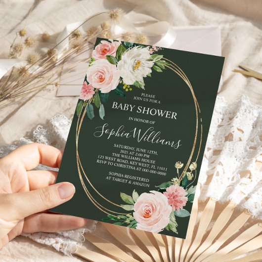 Invitation au Baby shower floral rose