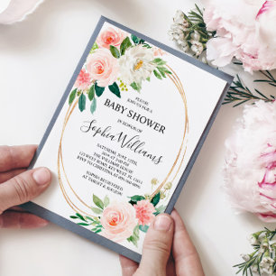 Invitation au Baby shower floral rose
