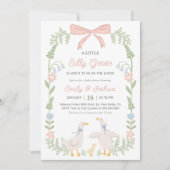 Invitation au Baby shower floral rose d'oie soie (Devant)