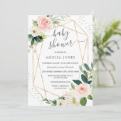 Invitation au Baby shower Floral Rose Rose Or (Debout devant)
