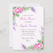 Invitation au Baby shower Floral Rose violet (Devant)