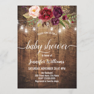 Invitation au Baby shower floral rustique