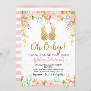 Invitation au Baby shower floral tropical des fill