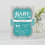Invitation au Baby shower floral Turquoise de fleu (Debout devant)