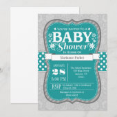 Invitation au Baby shower floral Turquoise de fleu (Devant / Derrière)
