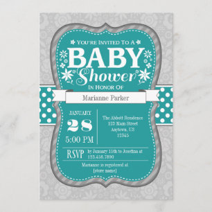 Invitation au Baby shower floral Turquoise de fleu