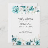 Invitation au Baby shower floral turquoise et non (Devant)