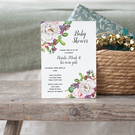 Invitation au Baby shower Floral Violet