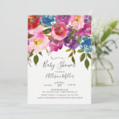 Invitation au Baby shower Floral Violet et Rose (Debout devant)