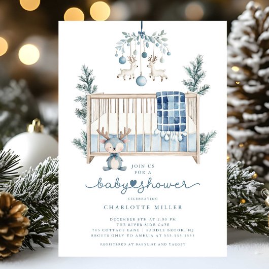Invitation au Baby shower forestier d'hiver