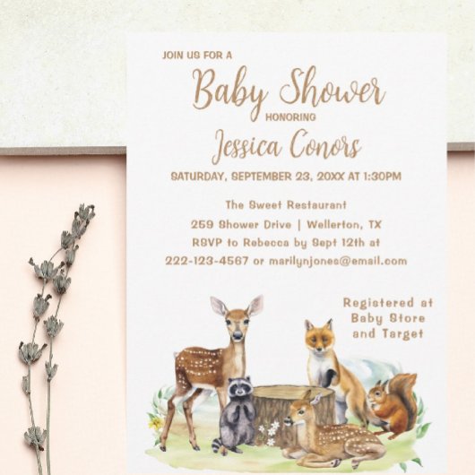 Invitation au Baby shower forestier mignon