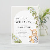 Invitation au Baby shower forestier Neutre Wild On (Debout devant)