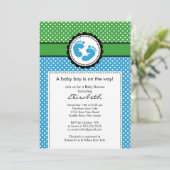 Invitation au Baby shower Garçon Green Blue Footpr (Debout devant)