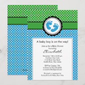 Invitation au Baby shower Garçon Green Blue Footpr (Devant / Derrière)