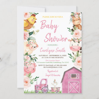 Invitation au baby shower Girl Farm