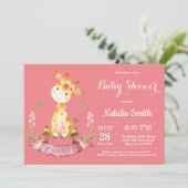 Invitation au Baby shower Girl Giraffe (Debout devant)