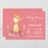Invitation au Baby shower Girl Giraffe (Devant / Derrière)