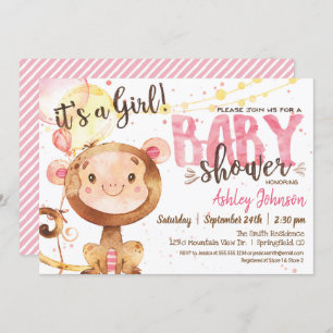 Invitation au Baby shower Girl Monkey