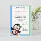 Invitation au Baby shower Girl Penguin (Debout devant)