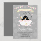 Invitation au Baby shower Girl Penguin (Devant / Derrière)