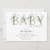 Invitation au Baby shower Gold et Eucalyptus (Devant)