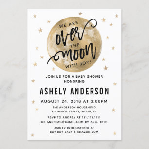 Invitation au Baby shower Gold Over the Moon