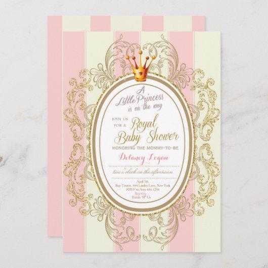 Invitation au Baby shower Gold Princess (Devant / Derrière)