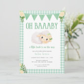 Invitation au Baby shower Green Little Lamb (Debout devant)
