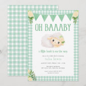 Invitation au Baby shower Green Little Lamb (Devant / Derrière)