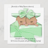Invitation au Baby shower Green TWIN African Ameri (Devant / Derrière)