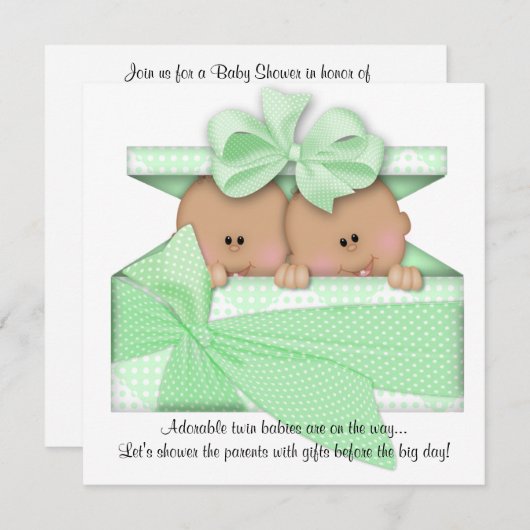 Invitation au Baby shower Green TWIN African Ameri (Devant / Derrière)