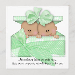 Invitation au Baby shower Green TWIN African Ameri