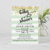 Invitation au Baby shower Green Watercolor Stripes (Debout devant)