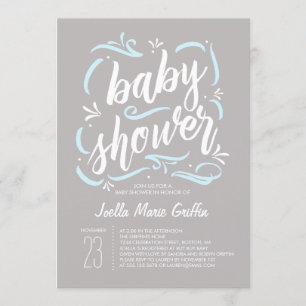 Invitation au Baby shower gris et bleu sucré