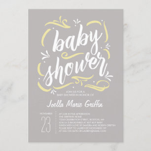 Invitation au Baby shower gris et jaune