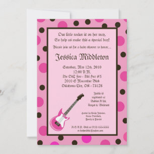 Invitation au Baby shower Guitare Girl Pink Rocker