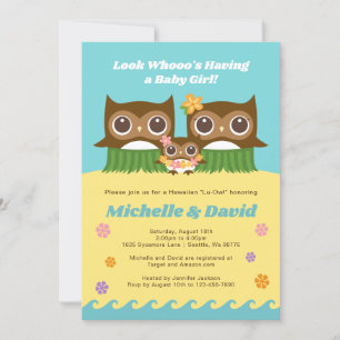 Invitation au Baby shower hawaïen Hula Owl