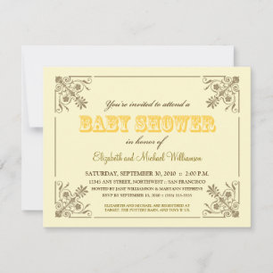 Invitation au Baby shower jaune Vintage
