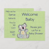 Invitation au Baby shower Koala (Devant / Derrière)