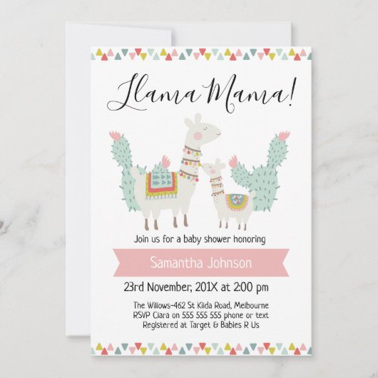 invitation au Baby shower Lama Mama (Devant)