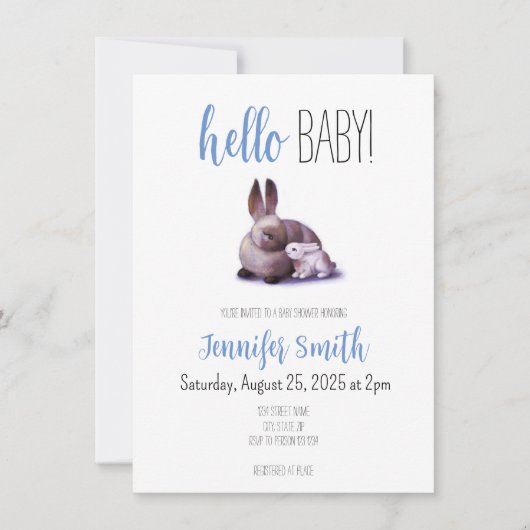 Invitation au Baby shower lapin et lapin (Devant)