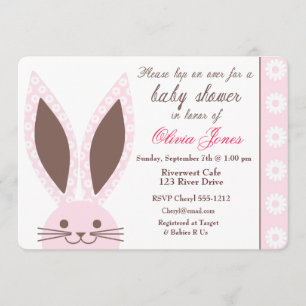 Invitation au Baby shower lapin rose personnalisée