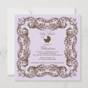 Invitation au Baby shower Lilac Brown Vintage Cadr